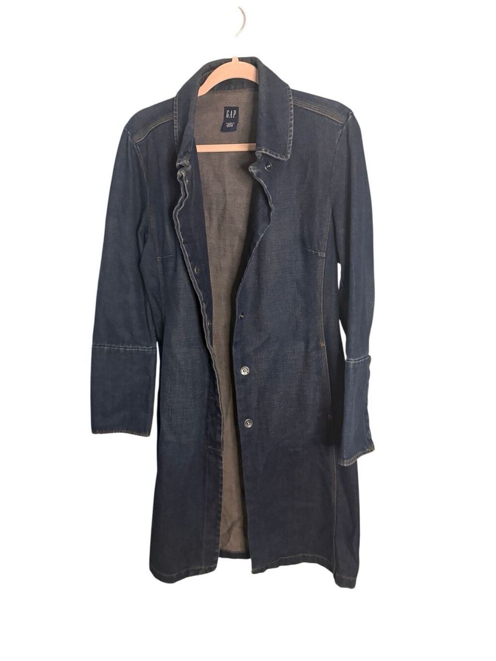 Vintage Gap Denim Trench Jean Jacket Snap Button Front Women’s Size Medium